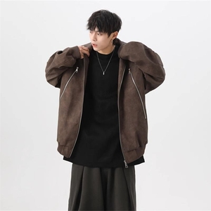 733-P60 美式复古翻领PU皮衣外套男春季高级感潮牌宽松机车图片