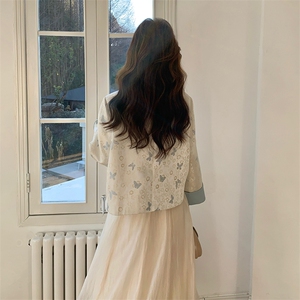 新中式蓝色蝴蝶提花开春外套女2025春季新款国风爆款改良唐装上衣图片