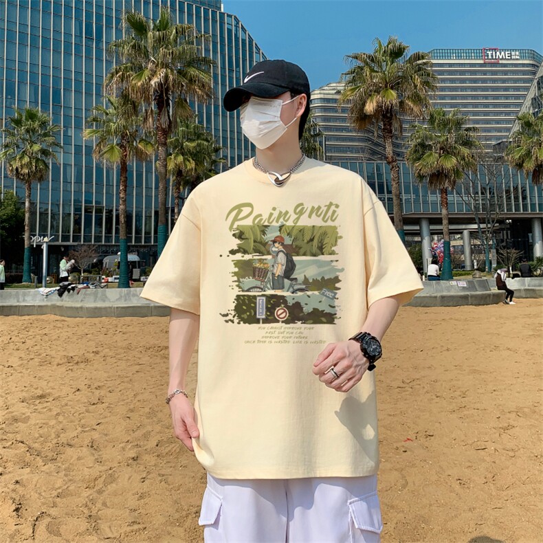 夏季纯棉港风宽松休闲时尚重磅230克小圆领短袖T恤上衣-T910-P20,男装T恤,星座310B