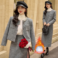 2025年冬季小香风加厚90羽绒套装两件套女韩系时尚套装淑女显瘦，女装套装/套裙，韩宇舍
