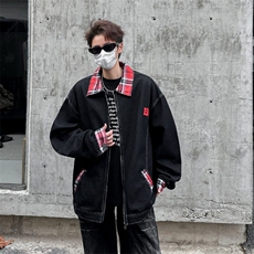 美式格子牛仔外套男春2026新款设计感vintage夹克上衣潮W6471-P67，男装夹克，星座412-2