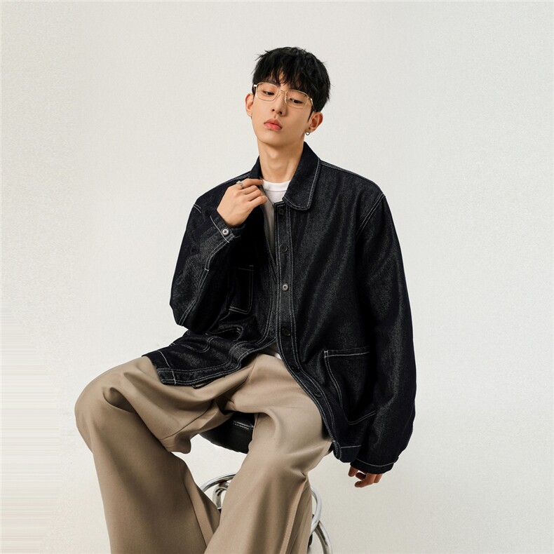 不褪色高品质牛仔夹克宽松韩版大口袋工装潮流水洗外套N106/P98，男装工装外套，星座202