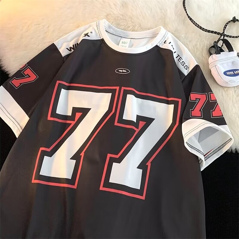 2024美式复古高街短袖t恤男夏季新款宽松棒球冰球服潮牌ST423-P26,男装T恤,星座412-3