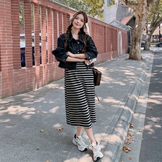 【新品首-发】现货韩系甜美简约牛仔条纹套装2385-P165-K218，女装套装/套裙，浙宝285（原212）