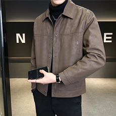 加绒加厚男士外套秋冬季2025新款翻领皮衣皮夹克A313-9958-P145，男装夹克，电商A313