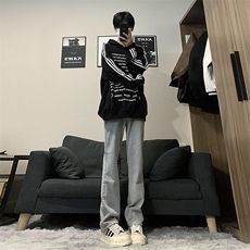 自家图主推货足大码黑色毛边微喇黄泥牛仔裤直筒裤K10-P50，男装牛仔裤，星座205