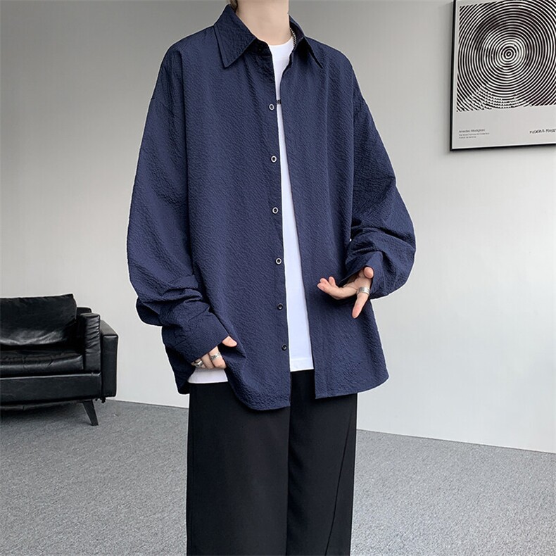 8XL-M泡泡纱盐缩肌理长袖衬衫男夏季冰丝外套防晒衬衣CS29007P40,男装衬衫,电商B312