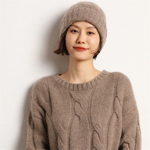 女生毛线帽显瘦显脸小保暖帽子冬季大头围羊绒针织帽图片