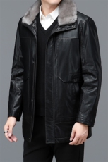 BHSK-55钱塘2020-2中年男士冬季厚款毛领商务休闲夹克皮衣P405，男装皮衣，钱塘207-2