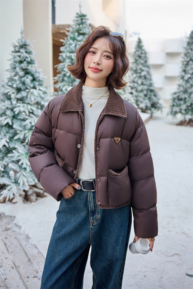 小香风时尚短款羽绒服女2024冬新款气质减龄小个子翻领白鸭绒外套,女装羽绒服,雅静靓衣