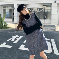 小香风钉钻背心裙+黑色针织打底衫套装W637P195-K288，女装套装/套裙，2C209