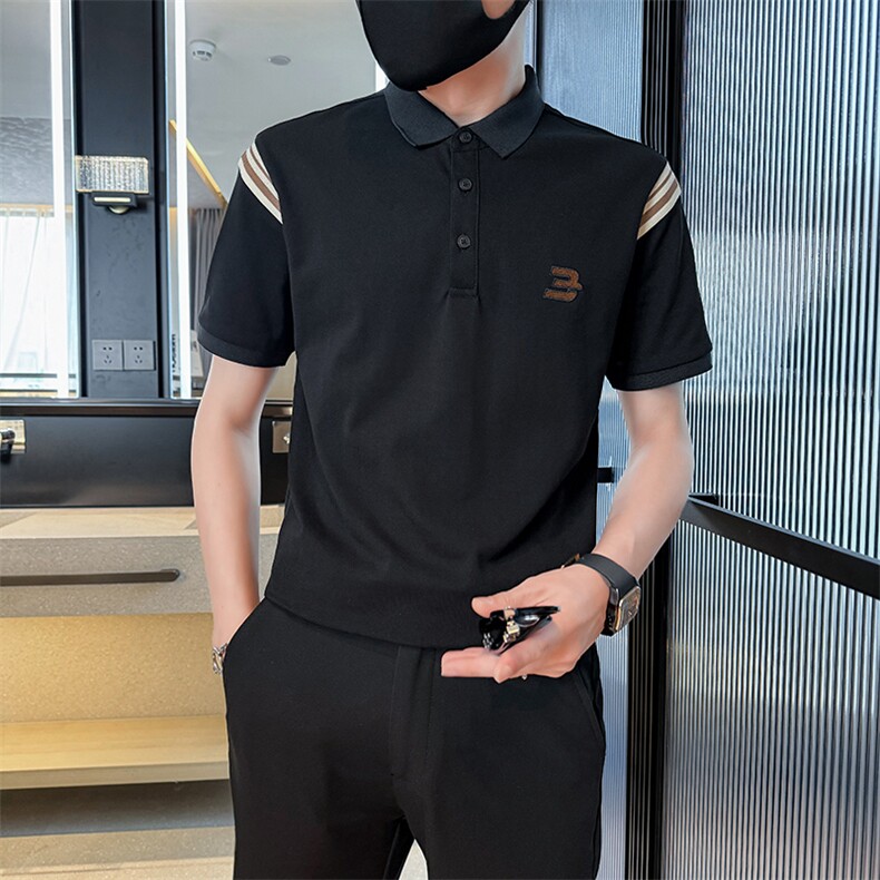 2025夏季短袖T恤翻领织带设计Polo衫高级感时尚上衣T0277-P48控78,男装T恤,电商D342