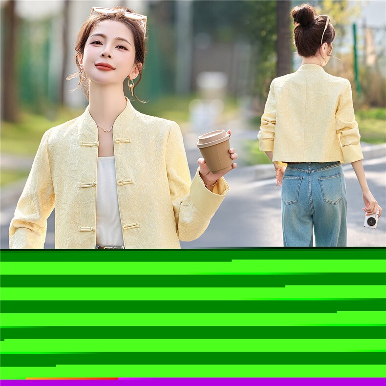 2026年春季新中式提花盘扣设计感时尚潮流气质外套,女装短外套,罗腾