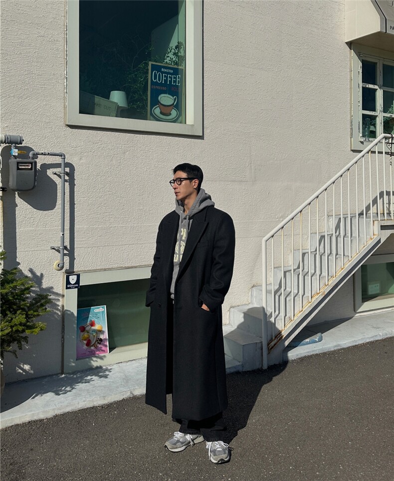 冬季新款毛呢大衣男过膝无羊绒韩版宽松落肩呢子中长款风衣男外套,男装风衣,星座710