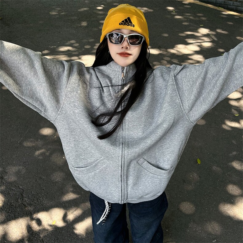 抖音得物高品质二开25秋冬美式高街重磅结构高领连帽卫衣外套W62，男装卫衣，电商A486-1