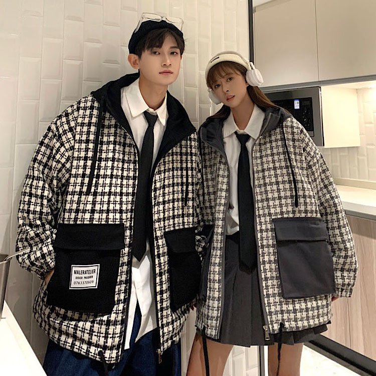 A906P125冬季休闲格子口袋棉衣外套工装棉服情侣棉袄文艺,男装棉衣,星座115A(原星座507）