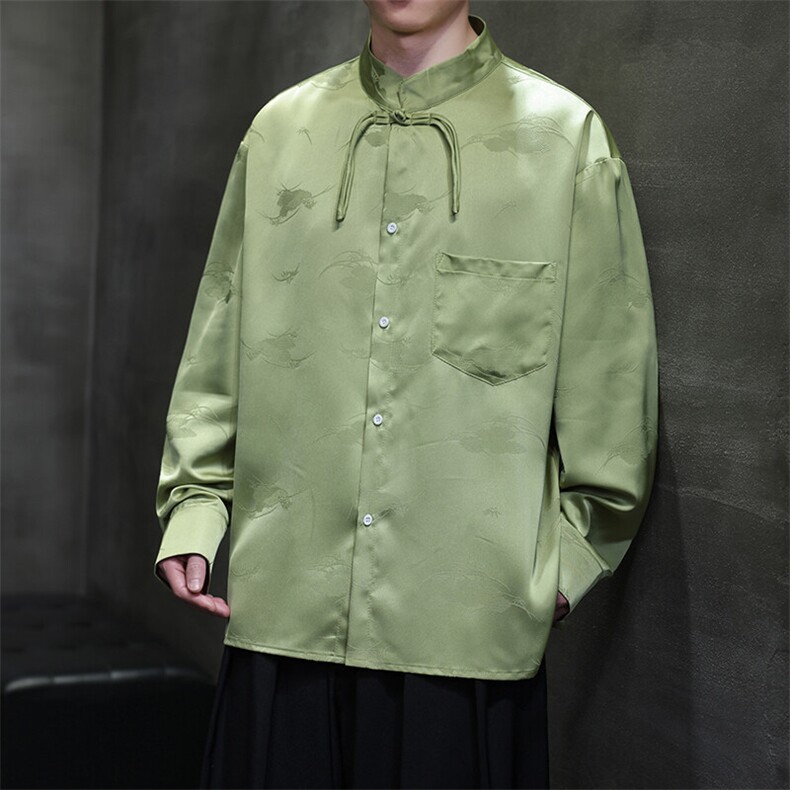 大货已入仓 新中式男士大码立领盘扣长袖衬衫CS02-P75控98图片
