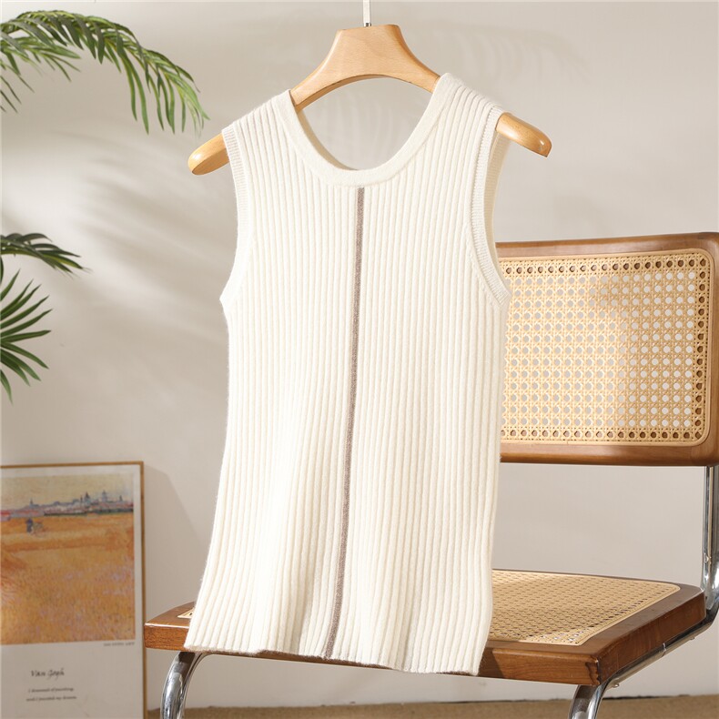 2025秋冬百搭时尚简约女抽条撞色背心羊绒衫，女装羊绒衫，澳坤羊绒