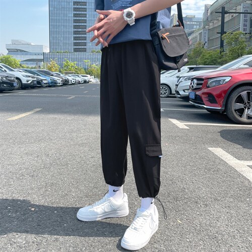 @夏季冰丝裤男士薄款清爽休闲裤宽松直筒简约百搭九分裤K2051P35图片