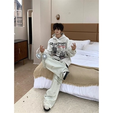 美式复古小众潮牌连帽卫衣情侣懒韩系bf无口袋男女款宽松上衣外套，女装短外套，星座506A