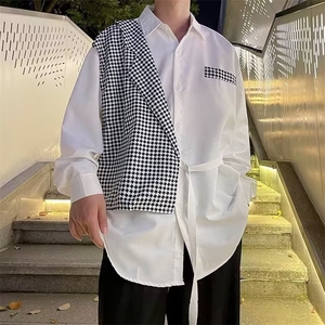 韩版高级感撞色西装领设计假两件衬衫男INS痞帅CS631-P36