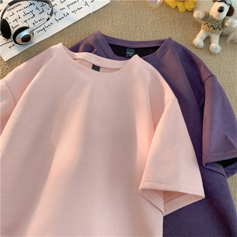 抖音得物直播高品质二开240克美式高街麂皮绒光版纯色短袖t恤12.5，男装T恤，电商A486-1