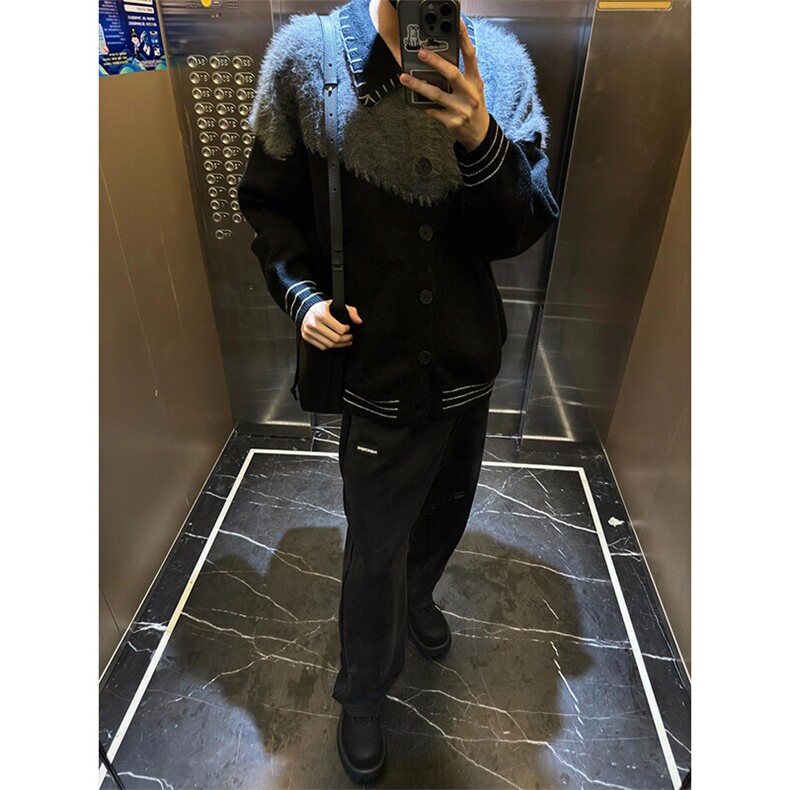 撞色拼接针织开衫外套休闲宽松毛衣上衣WT205特P70,男装针织衫/毛衣,星座908-1