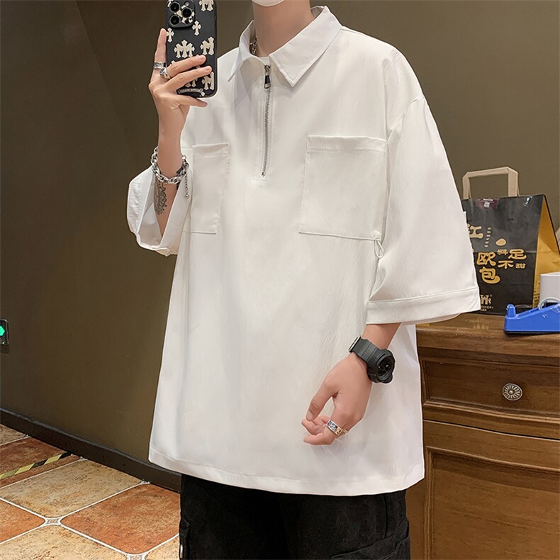 半拉链衬衫男韩版潮流短袖口袋2023夏季新款ins宽松外套CY447-P34,男装衬衫,星座412-3