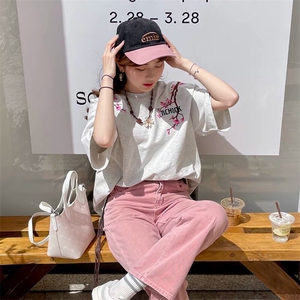 万针全刺绣工艺抖音得物高品质260克重磅纯棉双纱美式高街短袖T恤图片
