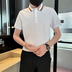 2025夏新款撞色领高级感轻奢品质短袖T恤翻领Polo衫T2253-P40控78，男装T恤，电商D342