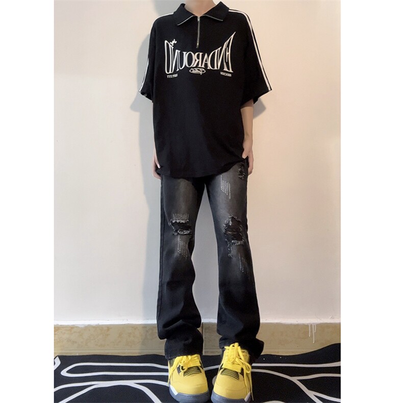 B221美式ins高街暗黑小众修身小脚破洞牛仔裤LK23065-P60控78,男装牛仔裤,电商B221