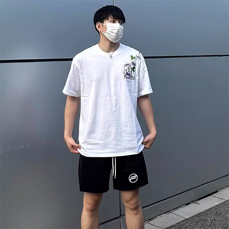 万针全刺绣工艺抖音得物高品质260克重磅纯棉双纱美式高街短袖T恤,男装T恤,电商A486-1