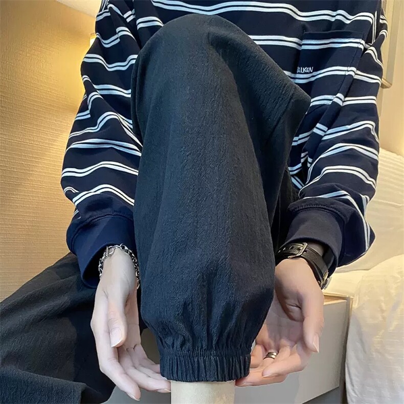 裤子男束脚裤宽松潮流休闲裤男夏季薄款棉麻运动裤潮牌亚麻九分裤,女装休闲裤,星座1210-1