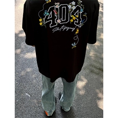网图有货夏季全幅蜜蜂花卉刺绣短袖T恤男女宽松纯棉上衣A570-P35，男装T恤，星座1505