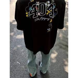 网图有货 夏季全幅蜜蜂花卉刺绣短袖T恤男女宽松纯棉上衣A570-P35图片