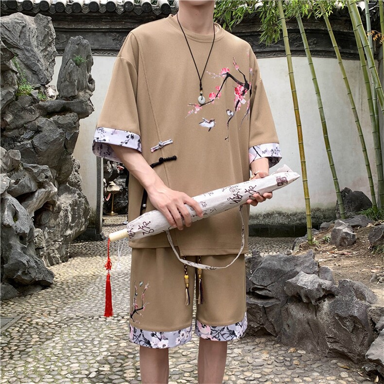 新中式风两件套夏季新中式禅意短袖t恤男套装A436-D220-P52,男装休闲套装,电商A436