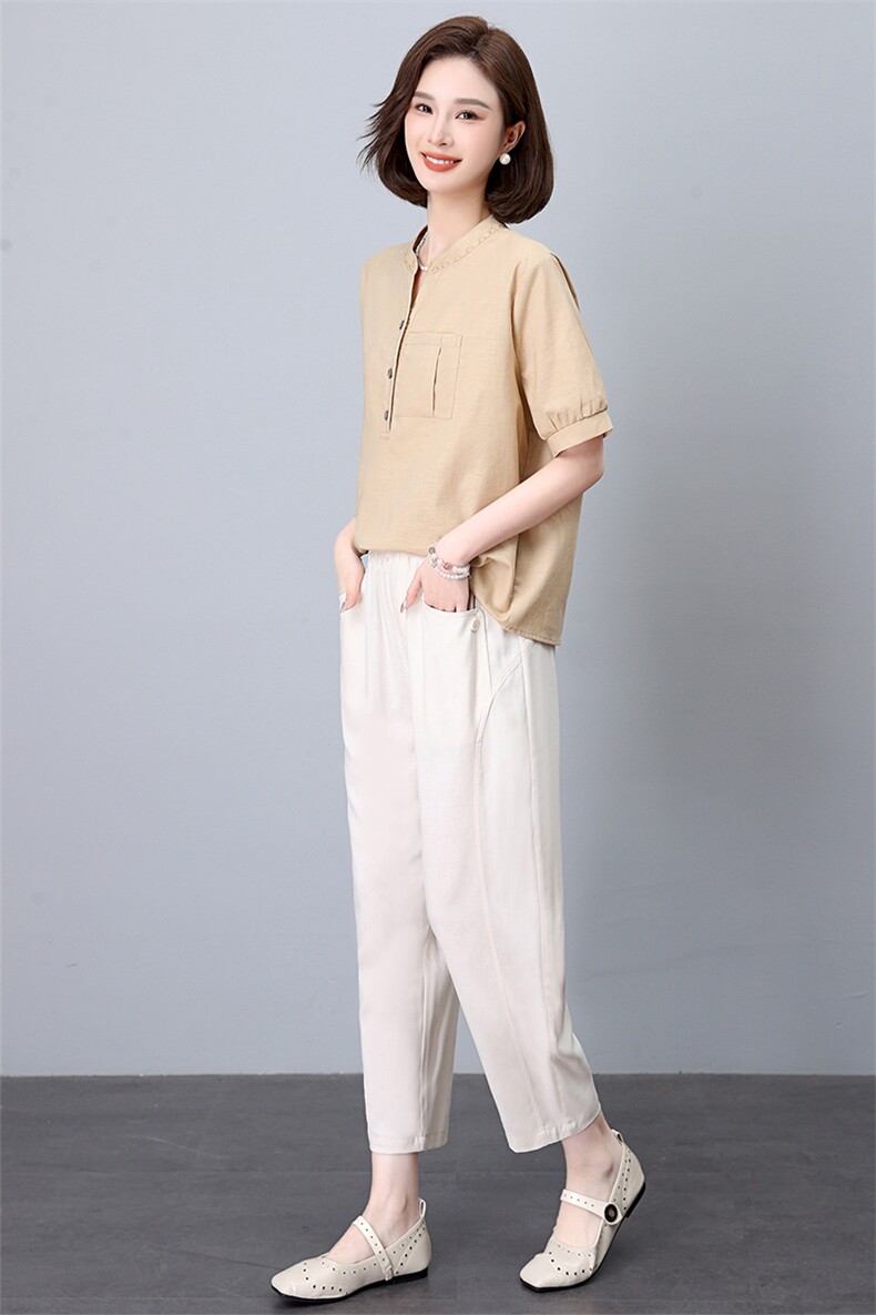 2024新款夏季宽松显瘦棉麻休闲裤女高腰直筒九分裤百搭舒适大码女装,女装休闲裤,悦见她