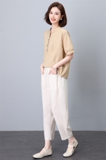 2024新款夏季宽松显瘦棉麻休闲裤女高腰直筒九分裤百搭舒适大码女装，女装休闲裤，悦见她