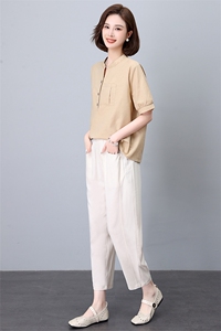 2024新款夏季宽松显瘦棉麻休闲裤女高腰直筒九分裤百搭舒适大码女装图片