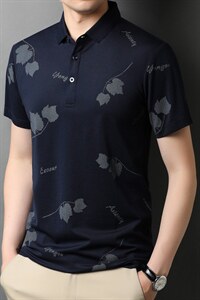 2024年夏季男士潮流植物印花短袖上衣T恤中青年翻领POLO衫P60图片
