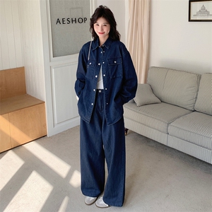 港风复古牛仔套装女2025新款酷飒拽姐开春穿搭高级感阔腿裤两件套图片