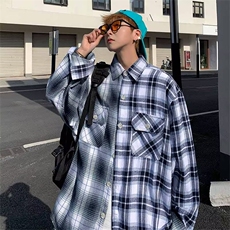 9011-P42美式街头衬衫男女夏季新款宽松显瘦格子衬衣休闲外套，男装T恤，电商B323A