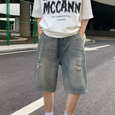 牛仔短裤男韩版潮流高街帅破洞2024夏季新款ins五分裤RK1564-P36，男装牛仔裤，星座412-2