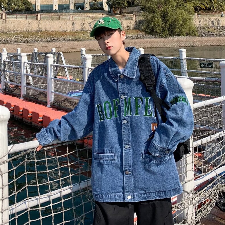 美式复古牛仔外套春秋季新款潮牌渐变上衣宽松痞帅工装夹克男,男装夹克,星座716-4