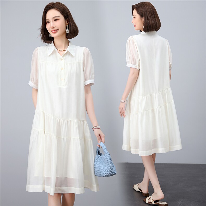 2025年夏季简约时尚潮流连衣裙短袖中长款纯色连衣裙，女装连衣裙，江忆布依
