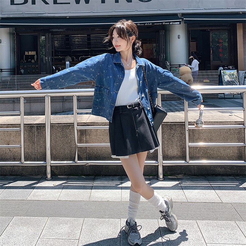 折扣剪标大牌原单提花重工刺绣牛仔外套牛仔蓝2024年秋新款短外套,女装牛仔外套,天使之佳话