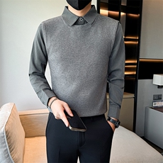 店主风小伙秋冬针织假二件毛衣男301A-1/M80/P75，男装针织衫/毛衣，星座301A-1