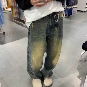 美式复古做旧牛仔裤男女阔腿宽松日系复古水洗长裤潮YYX8029-P43图片