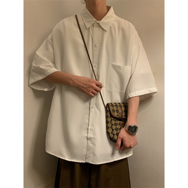 C6042/P35夏款冰丝克莱因蓝衬衣男女开衩短袖衬衫控58,男装衬衫,电商A141