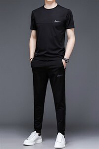 中老年运动套装男夏季薄款短袖圆领休闲装中年运动服男士两件套图片